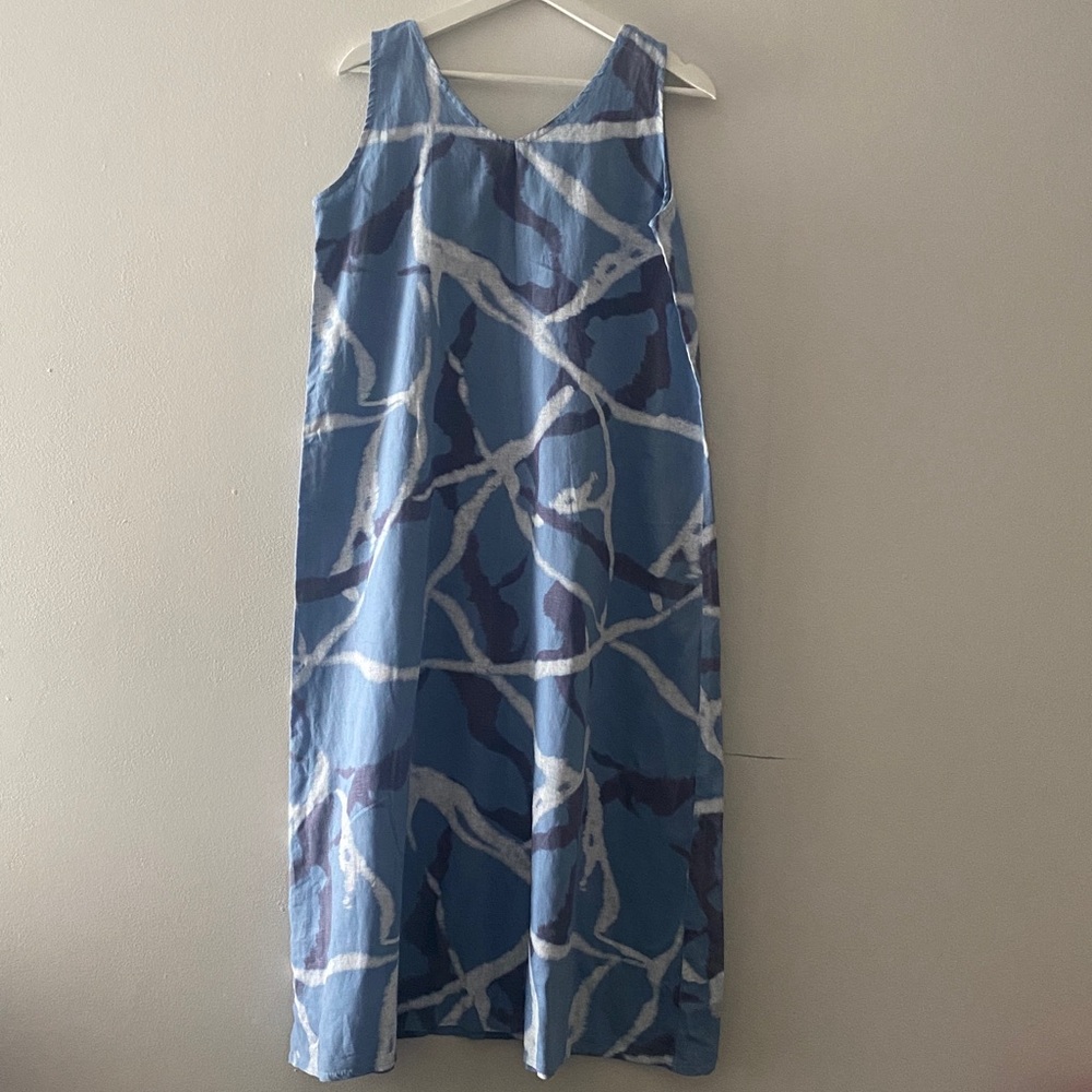 Cristina Vergani women’s Blue Abstract Print Dress Linen blend